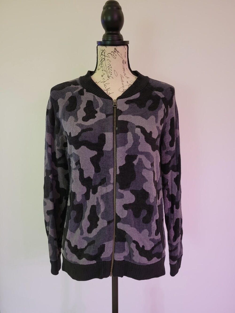 Barefoot Dreams Cozy Chic Ultra Lite Gray & Black Camo Teddy Jacket